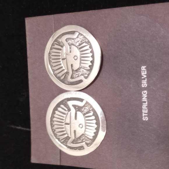 Vintage Native Style Mask Headdress Kachina Sterling Silver Post Earrings 1990's - Picture 4 of 9